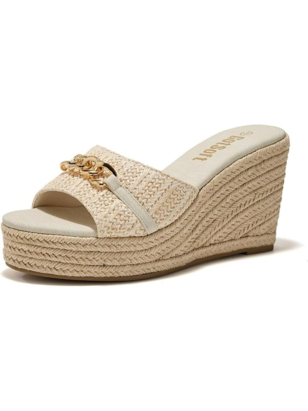 Stylish Women's Wedge Slide Sandals with Chain Decor | Espadrille Platform Mules